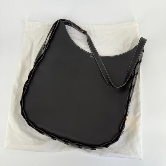 Chloe Darryl Hobo Bag Black Grained Leather Large Tote Shoulder With Pouch Auth - Picture 8 of 16